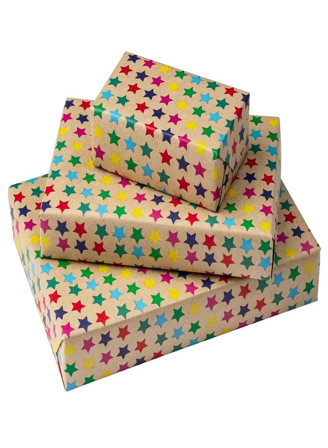 WRAPAHOLIC Kraft Wrapping Paper Roll - Striped Brown Kraft Paper for Birthday Gift Wrapping - 17in x 32.5in Each Roll, Total 46 Sq. Ft. - Stars - Image 1